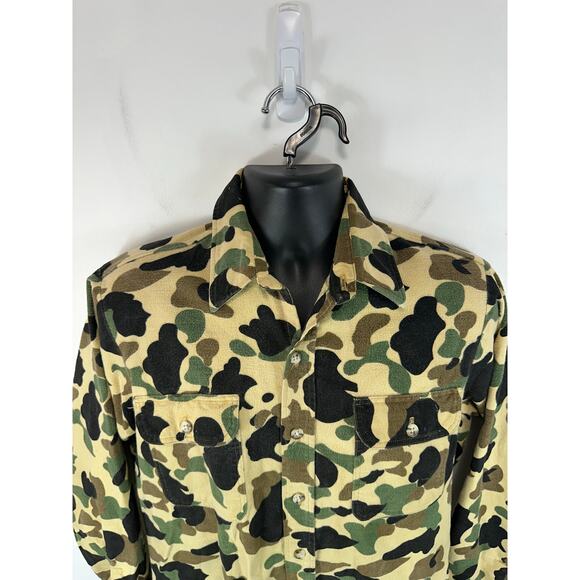 Vintage Prentiss Outdoors Chamois Cotton Shirt Size Medium Camo Outdoors Western - Picture 9 of 12